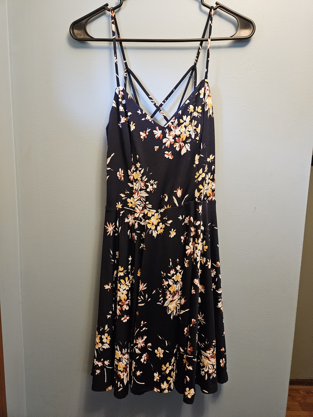 Women's Navy Floral Spaghetti-Strap Mini Dress